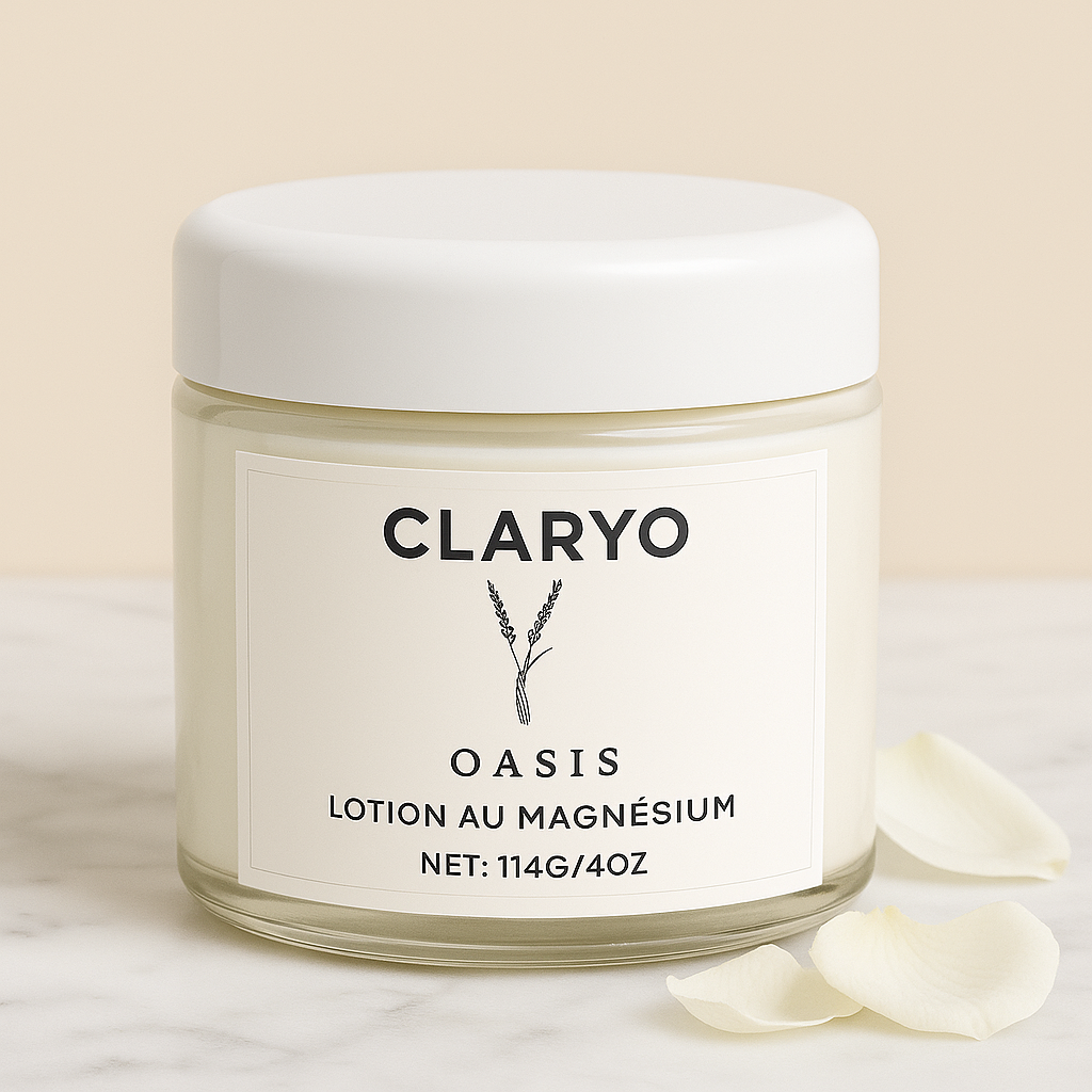 Pot de crème Claryo Oasis lotion au magnésium pour soulager les douleurs nerveuses